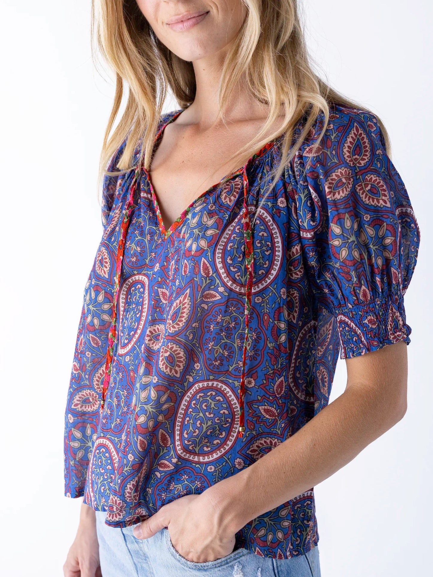 April Top - Blue Mauve Floral