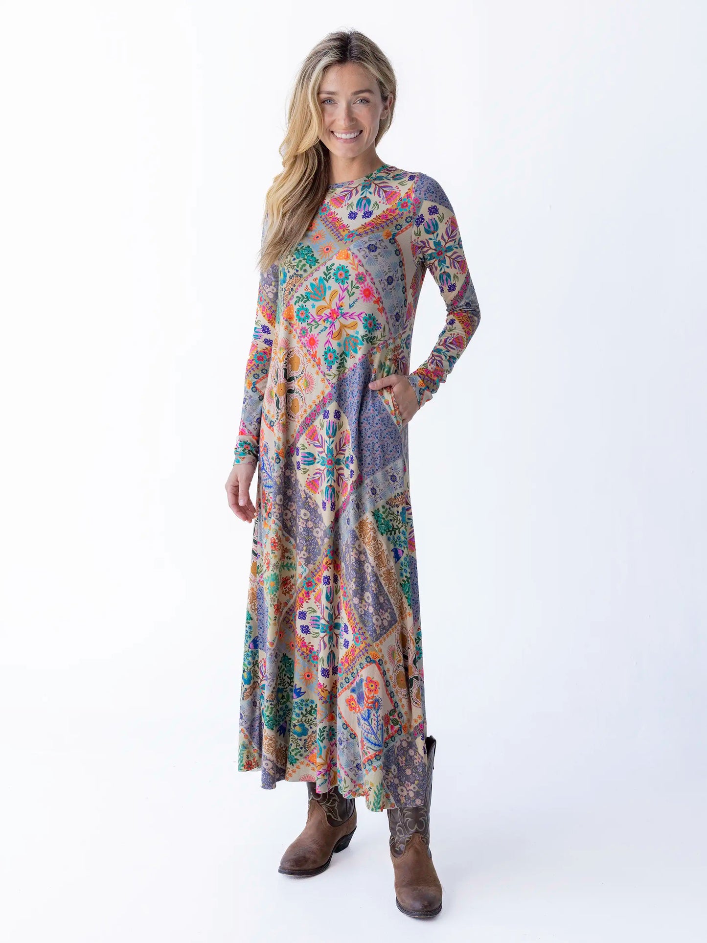Stevie "ButterSoft" Knit Maxi Dress - Mandala Folk Patchwork