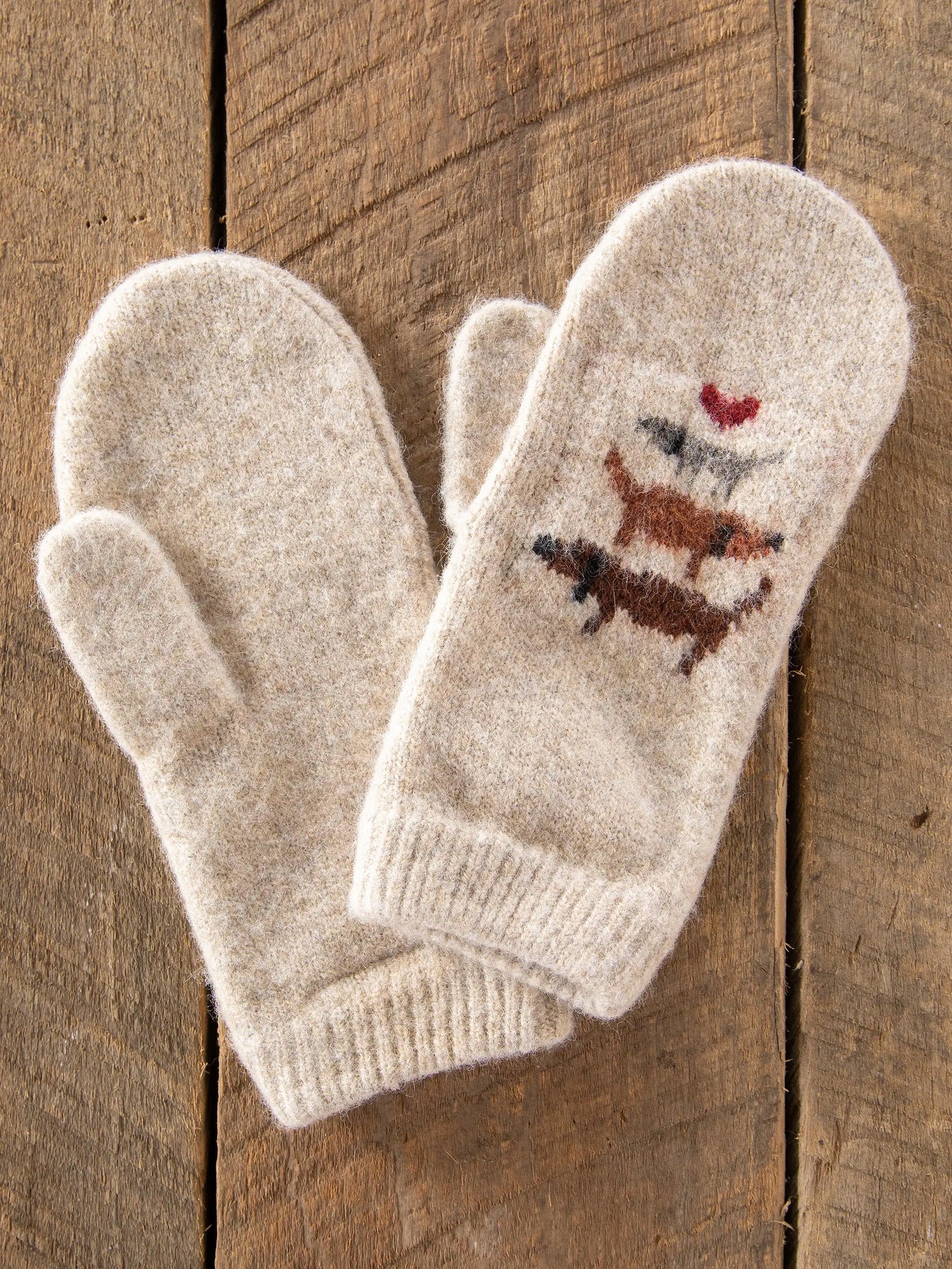 Intarsia Mittens - Tan Dogs