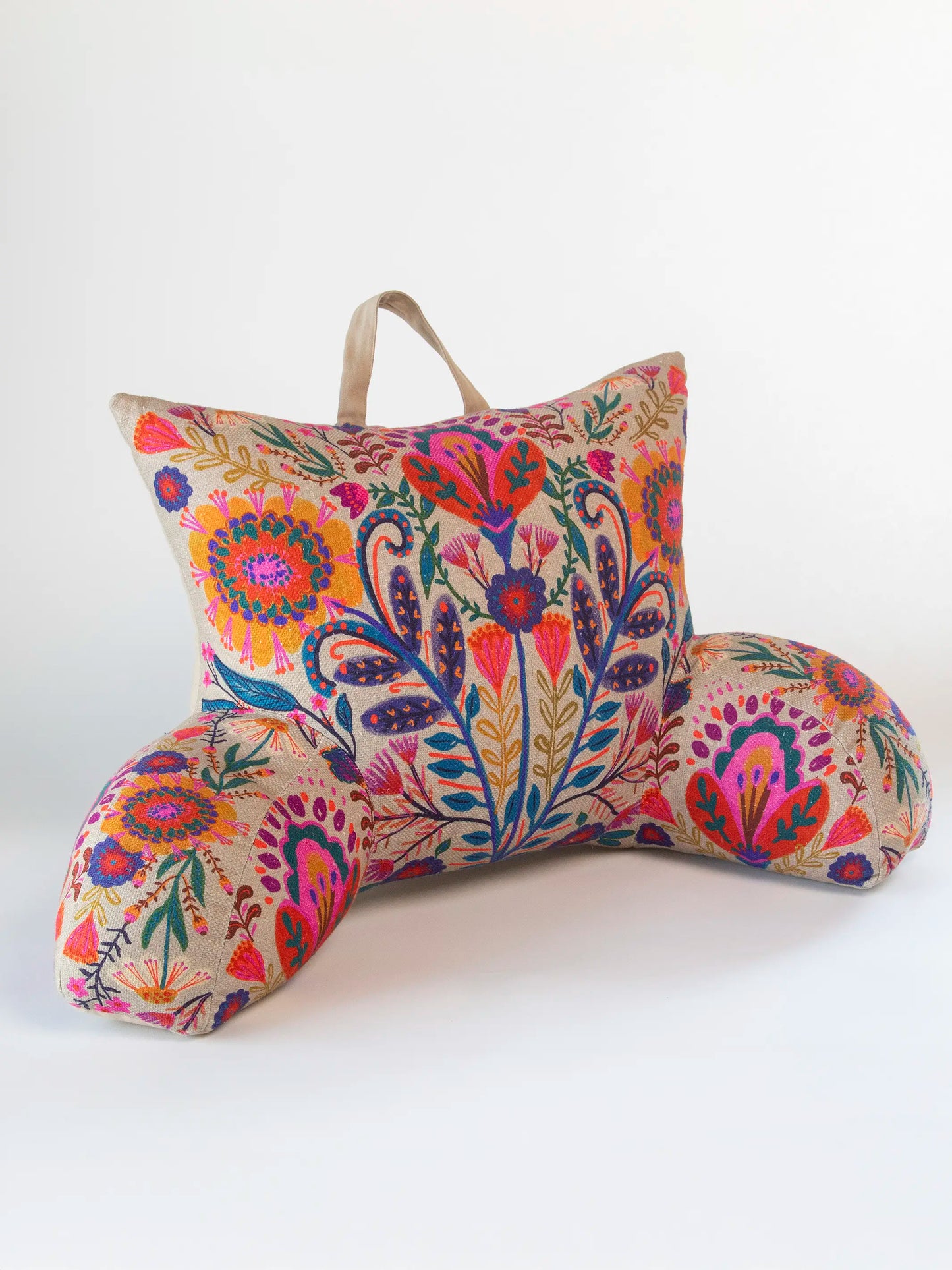 Boho Backrest Pillow - Cream Folk Flower