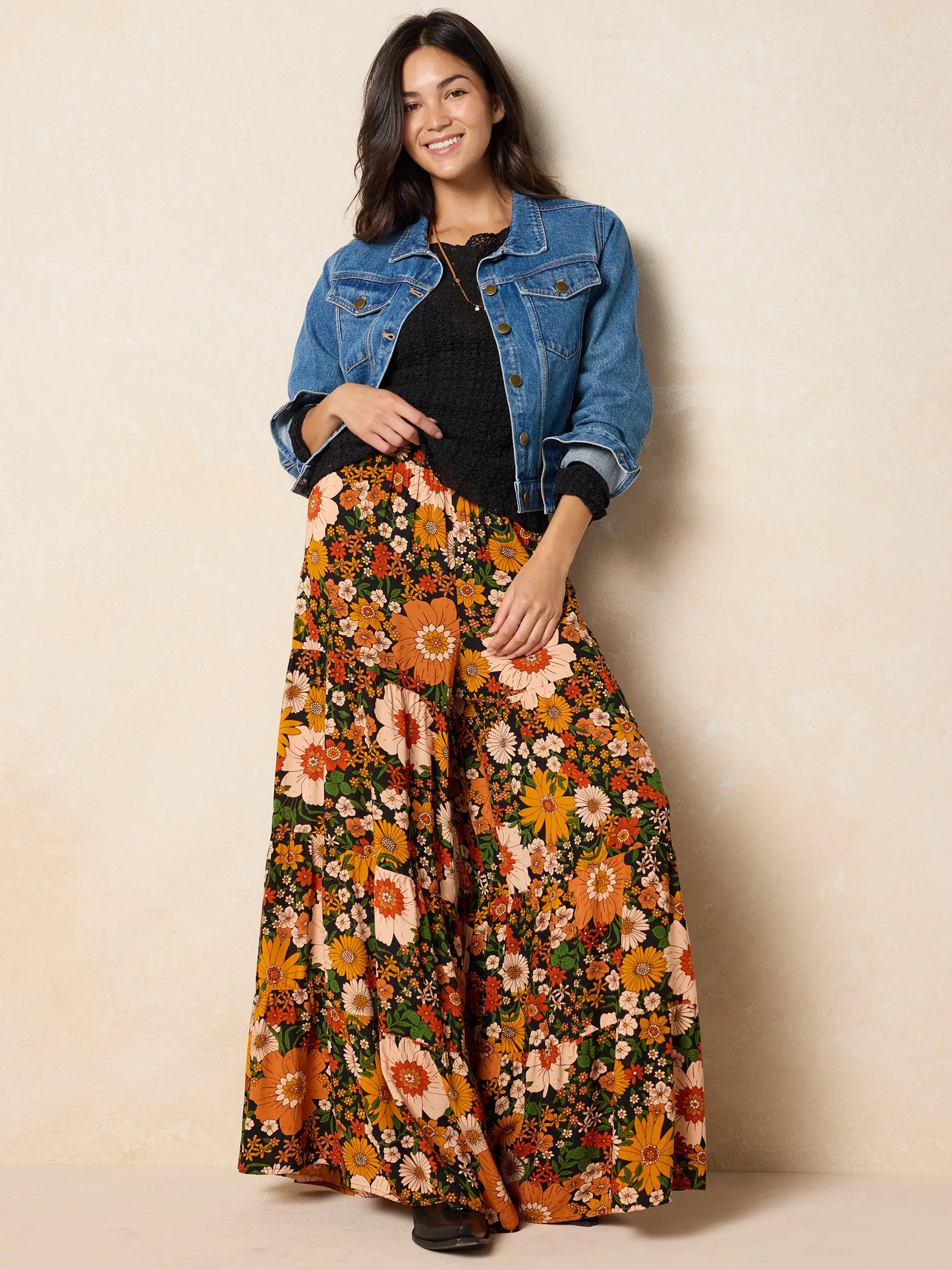 Patti Palazzo Pant - Orange Floral Cotton