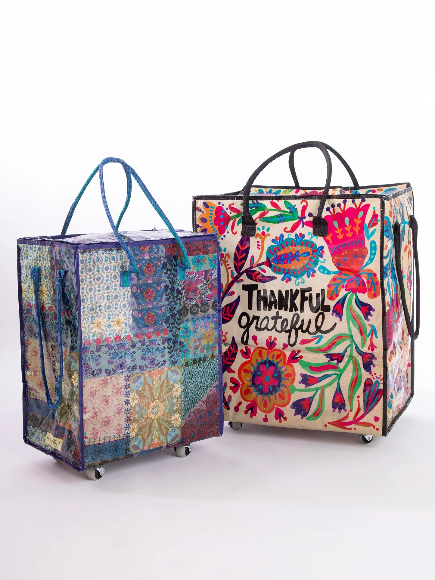 Rolling Tote Bag - Blue Patchwork