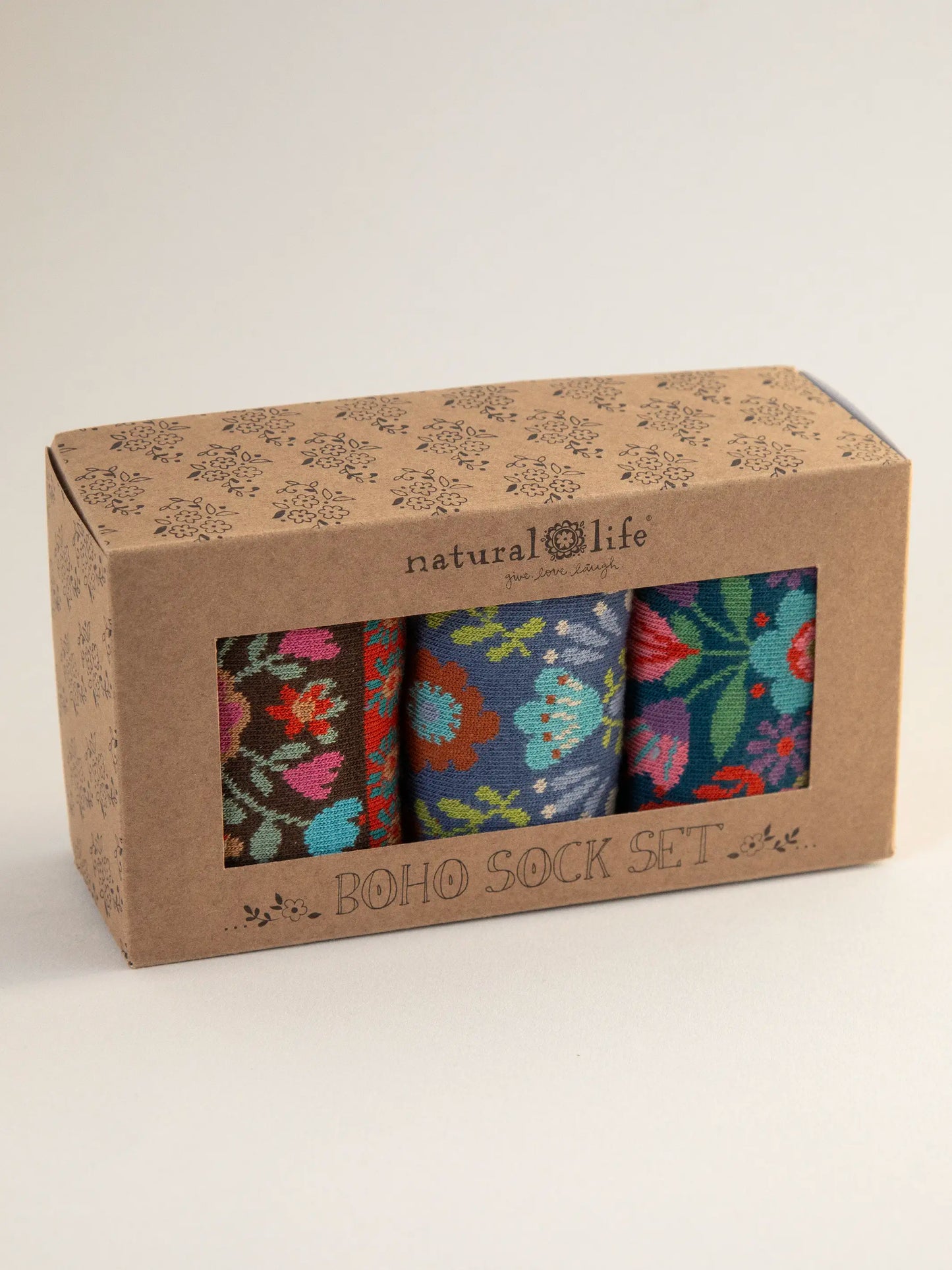 Boxed Boho Sock Set, Set of 3 - Blue Floral