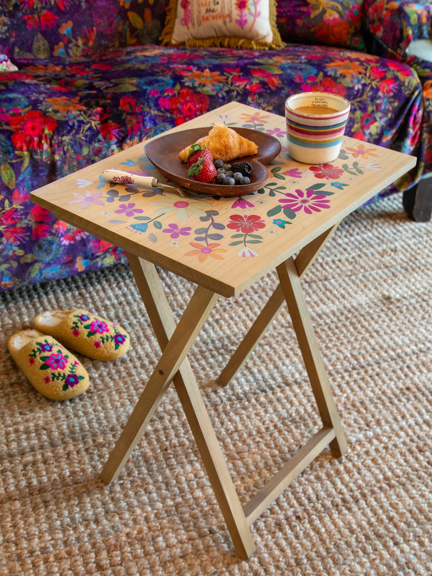 Wooden TV Tray Table - Mustard Folk Flower