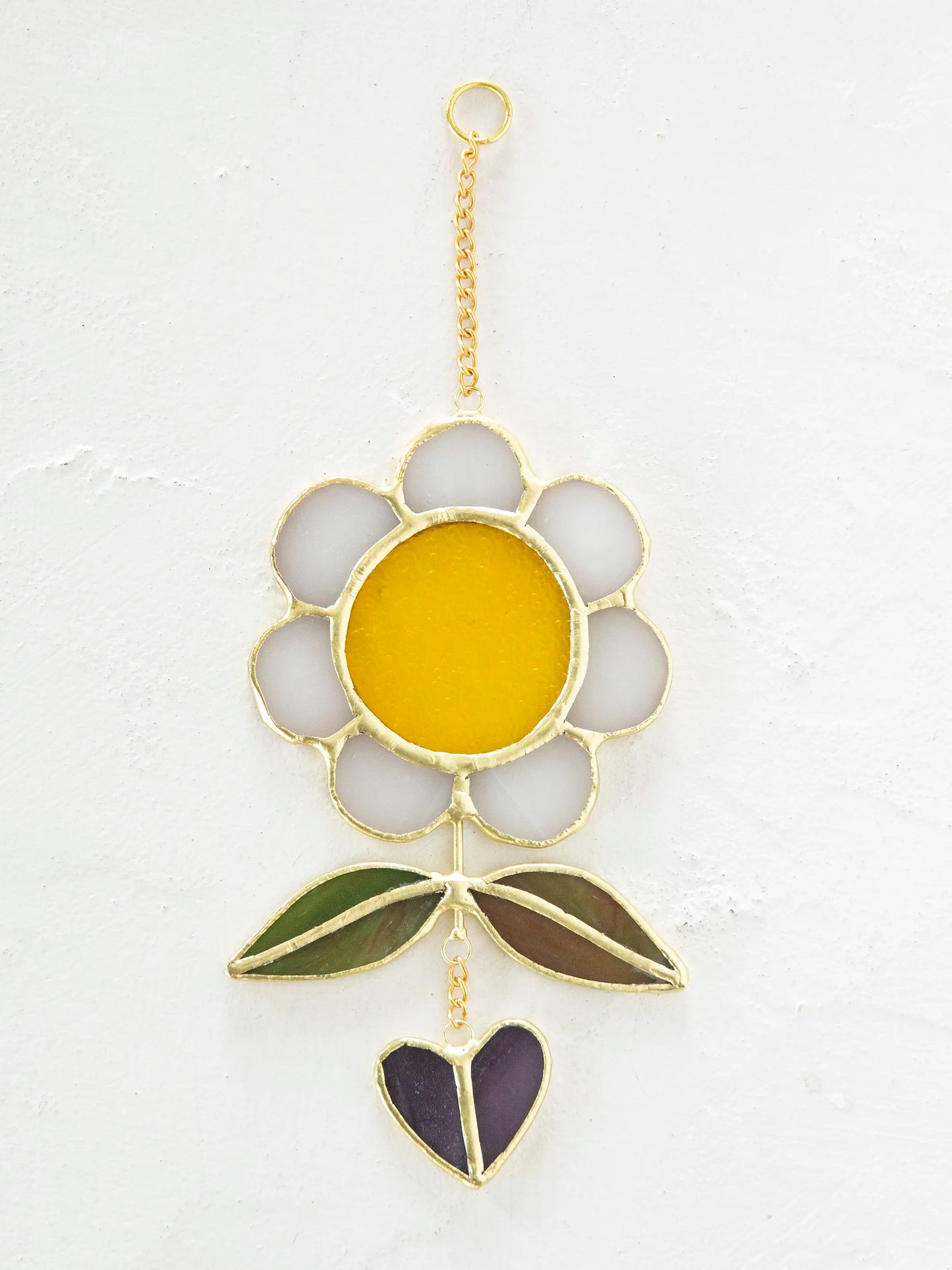 Stained Glass Window Hanging - Cream Folk Flower