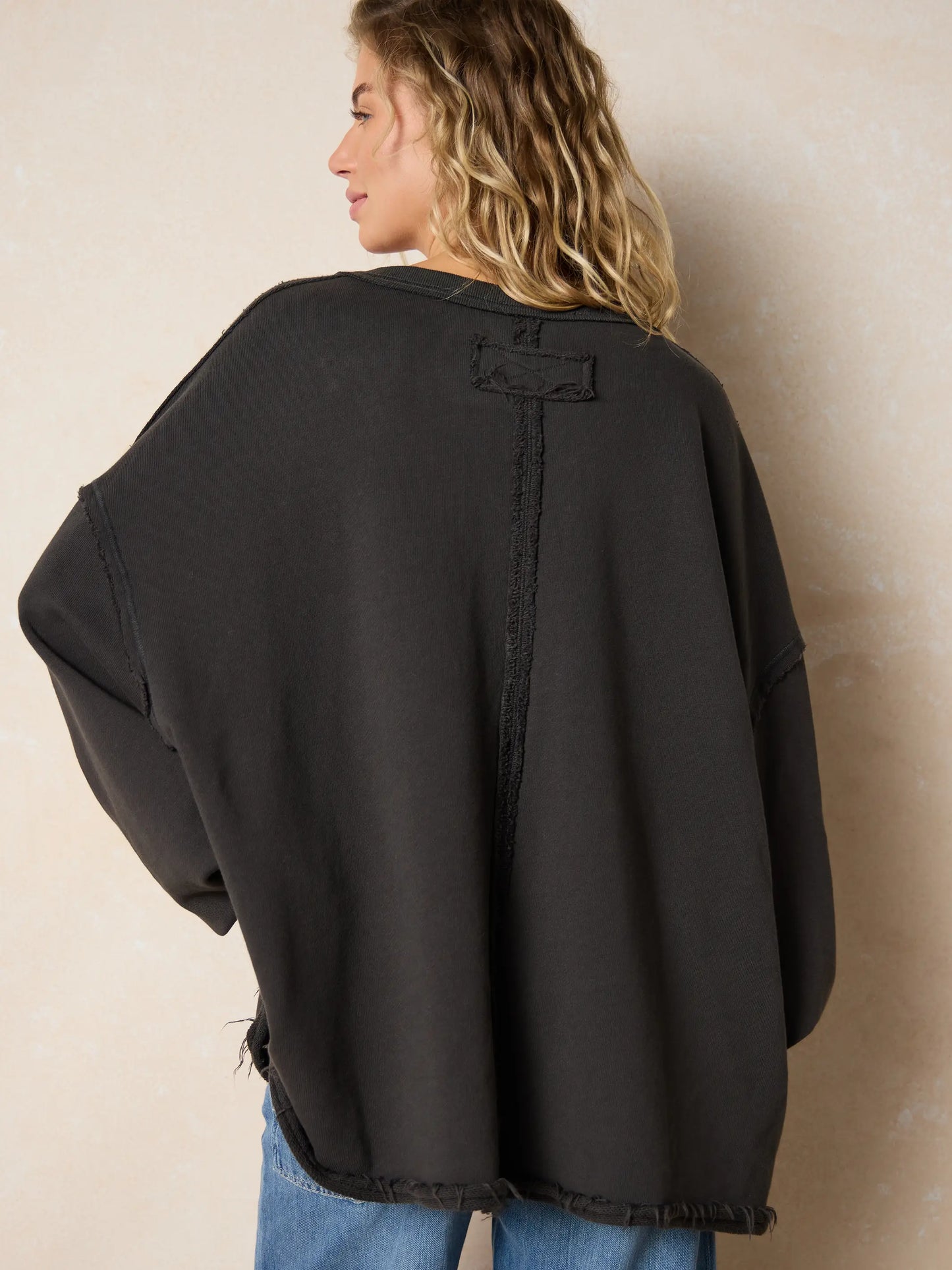 Kick Back Cotton V-Neck Pullover Sweatshirt - Charcoal