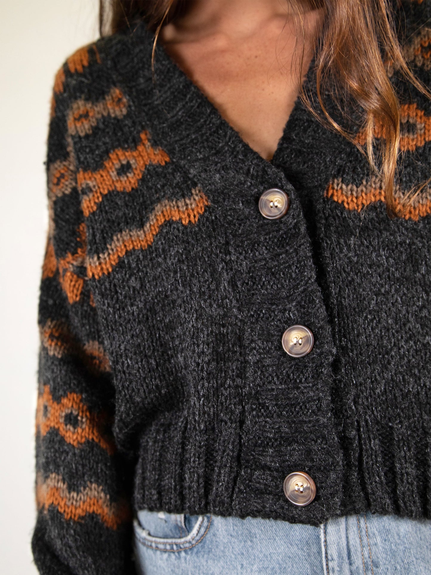 Monroe Fairisle Cardigan Sweater - Charcoal
