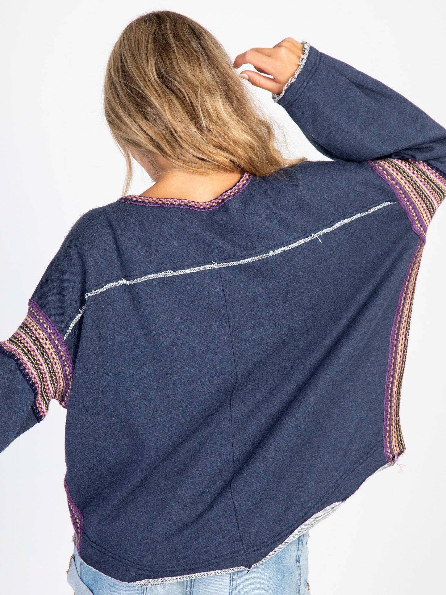 Knit Trim Sweatshirt - Indigo
