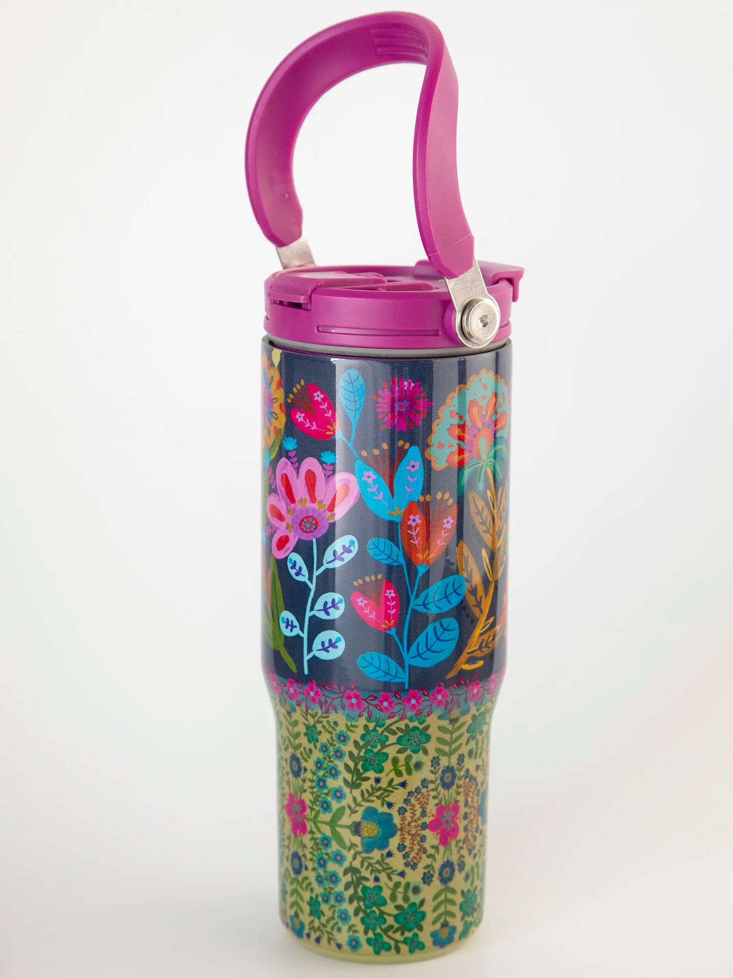 30oz Tumbler - Navy Folk Flower