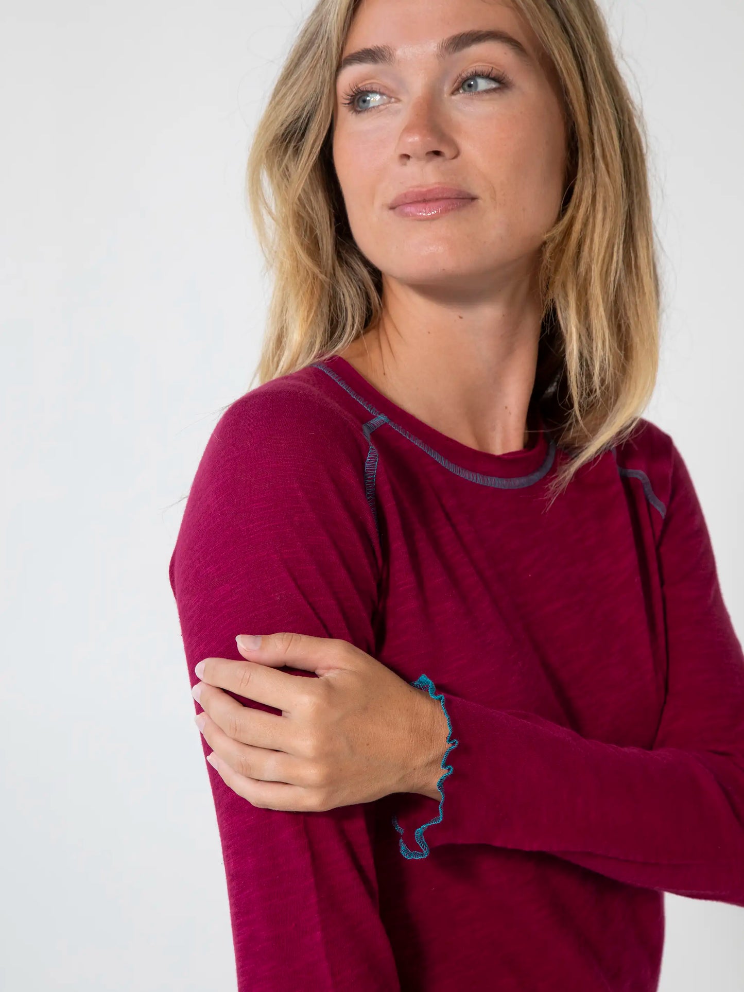 Lily Cotton Long Sleeve Tee Shirt - Cranberry