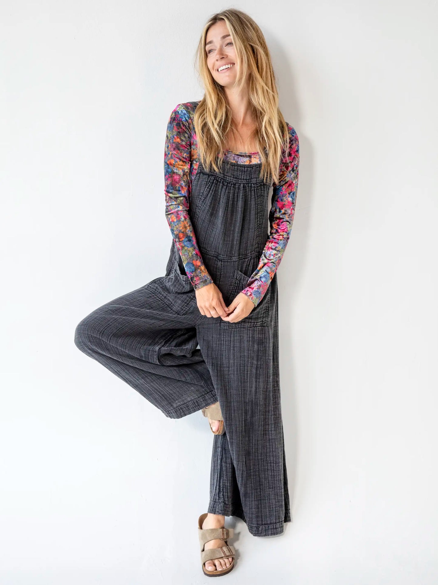 Danielle Square Neck Velvet Top - Dark Floral Garden