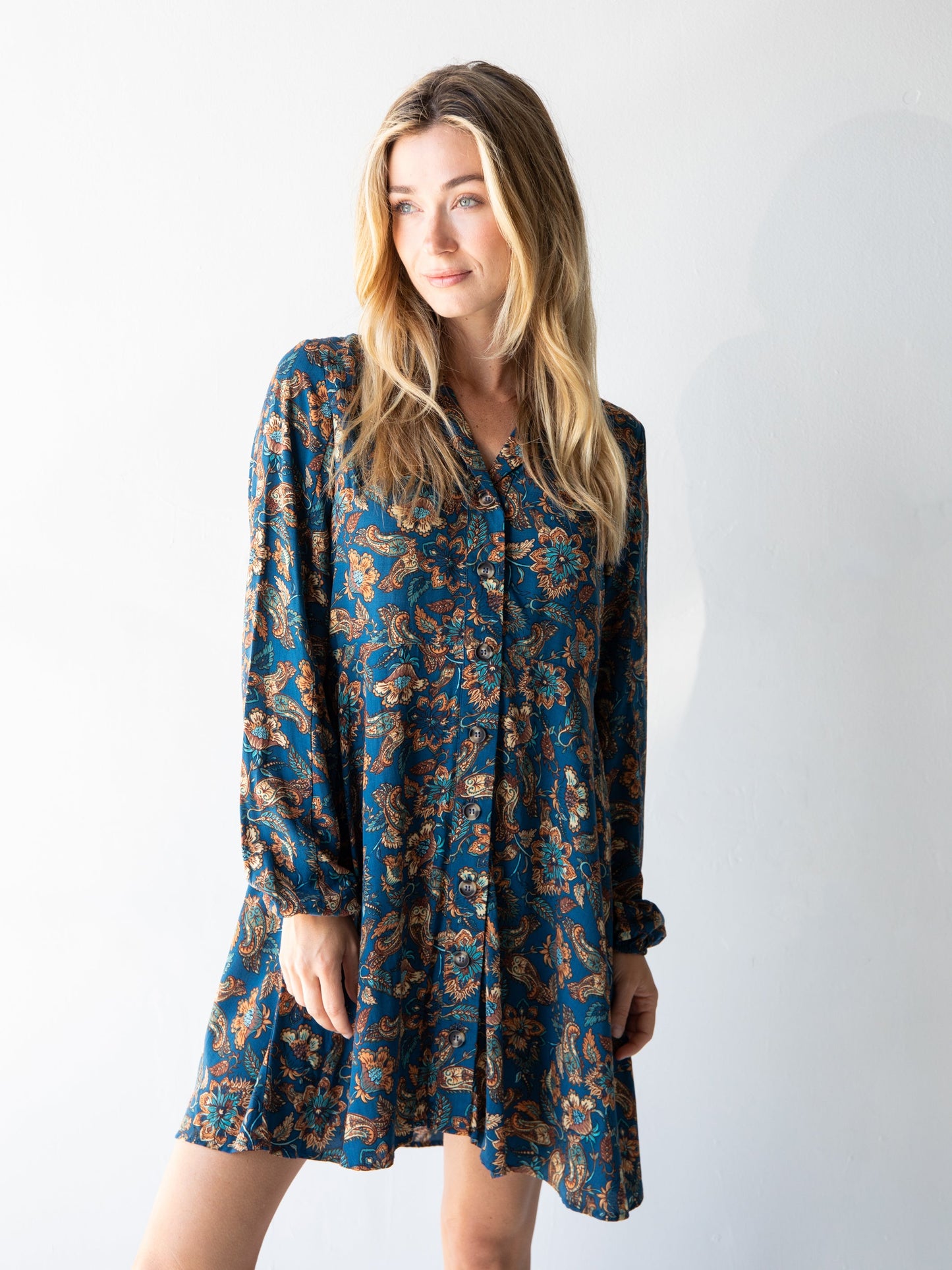 Ansley Woven Tunic Shirt Dress - Paisley Floral
