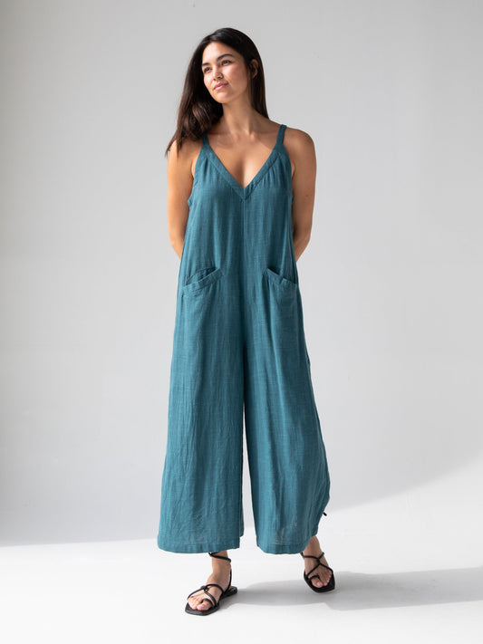 Chelsea Jumpsuit - Teal Cotton
