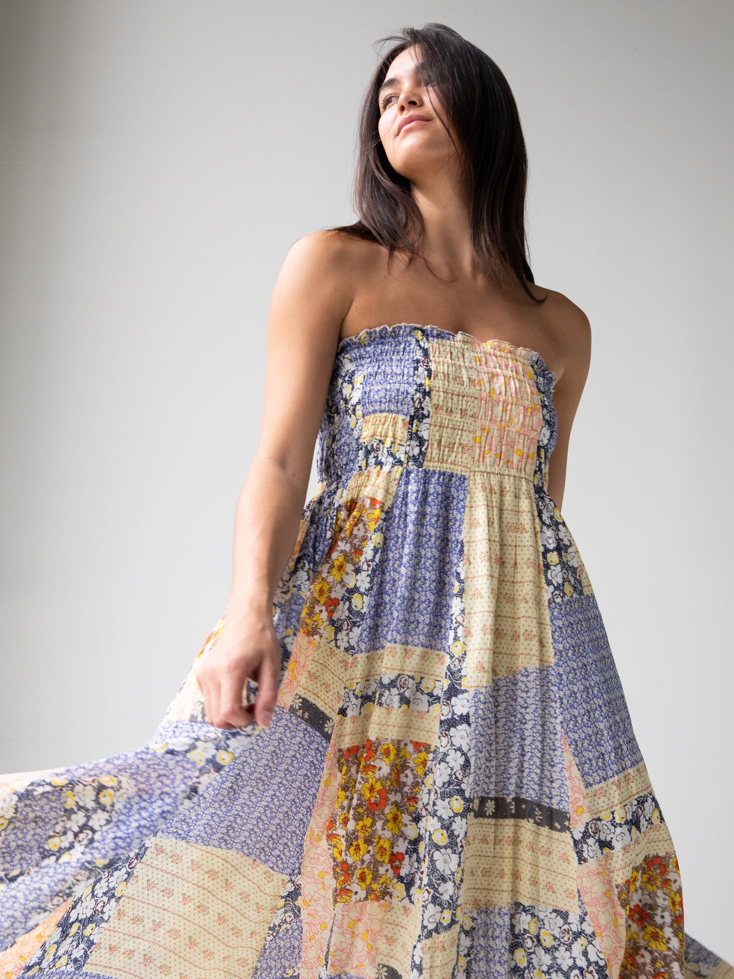 Laurel Convertible Maxi Skirt - Blue Yellow Patchwork