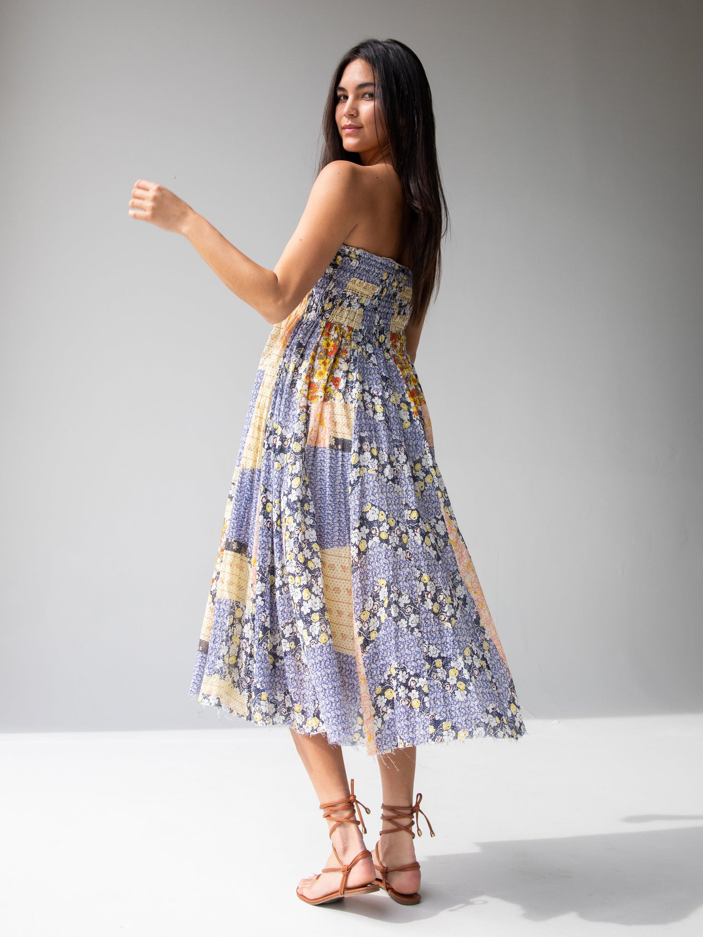 Laurel Convertible Maxi Skirt - Blue Yellow Patchwork