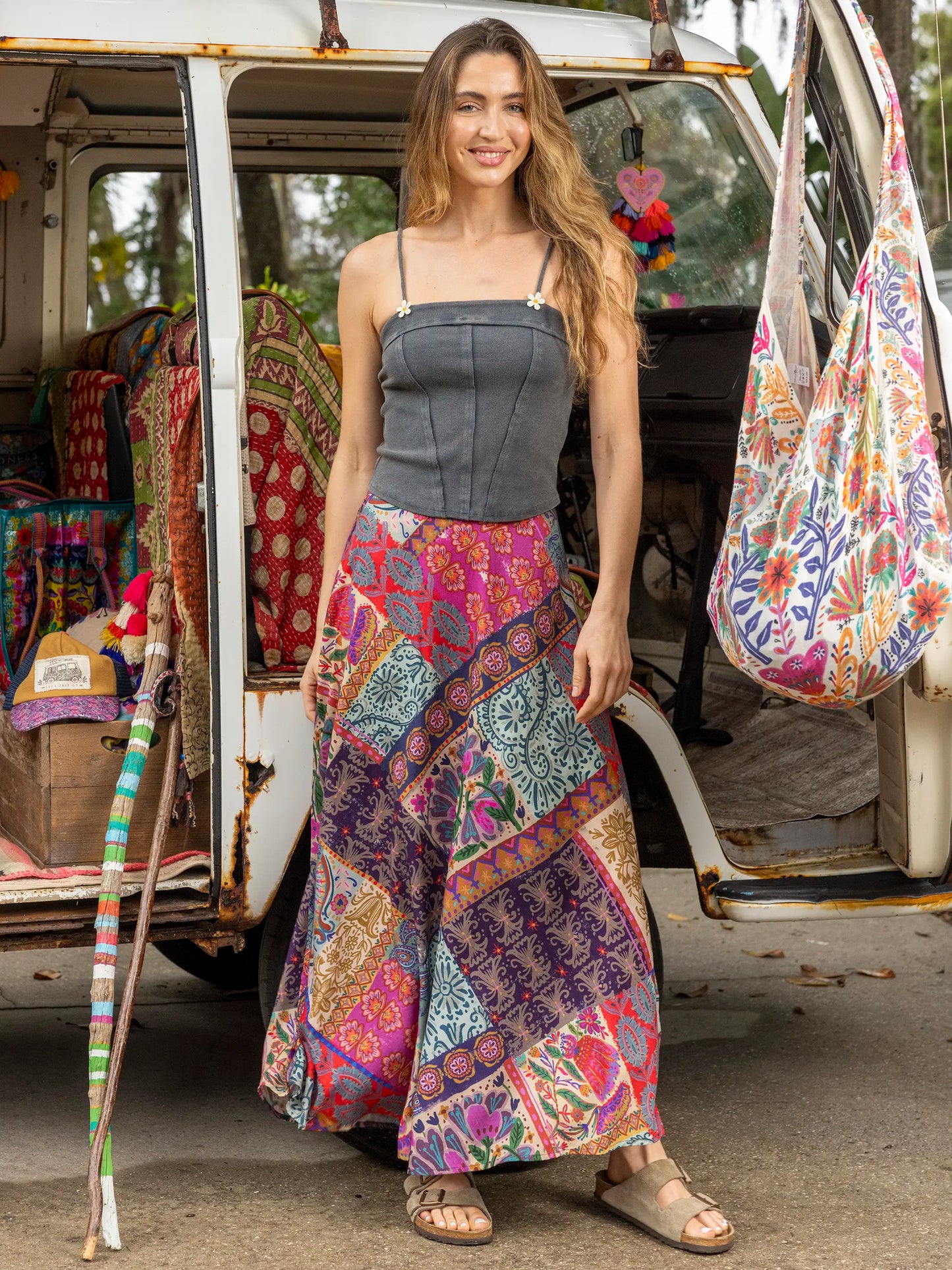 Ginger Side-Slit Maxi Skirt - Boho Blooms Patchwork