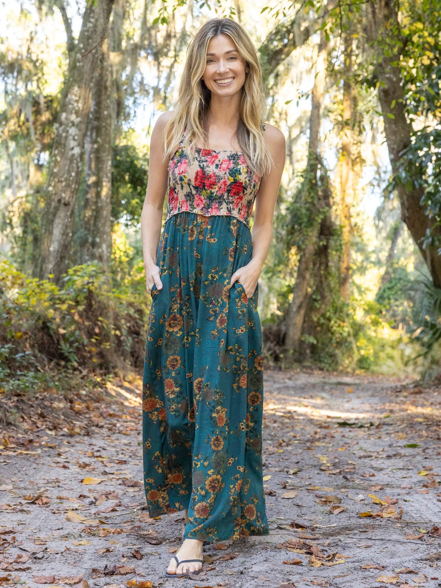 Sedona Jumpsuit - Teal Mixed Floral