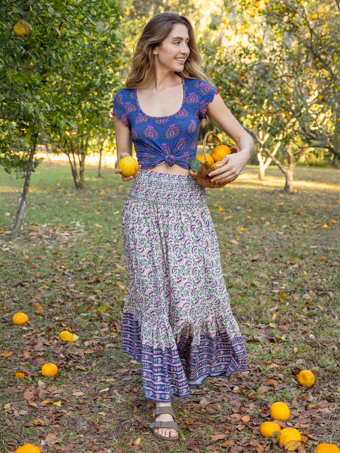 Flora Convertible Maxi Skirt - Purple Fan Floral Cotton