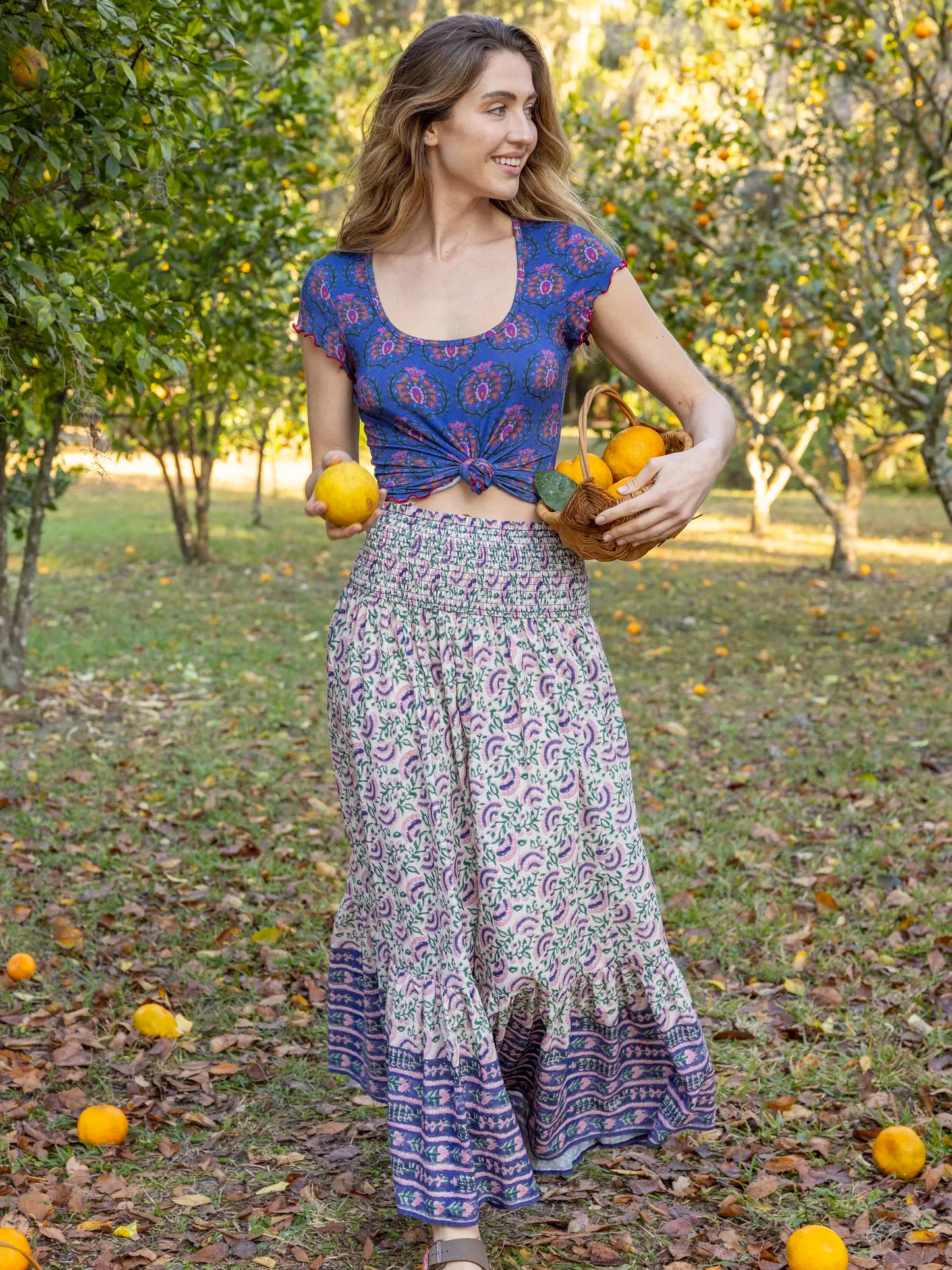 Devon "ButterSoft" Short Sleeve Top - Navy Medallions