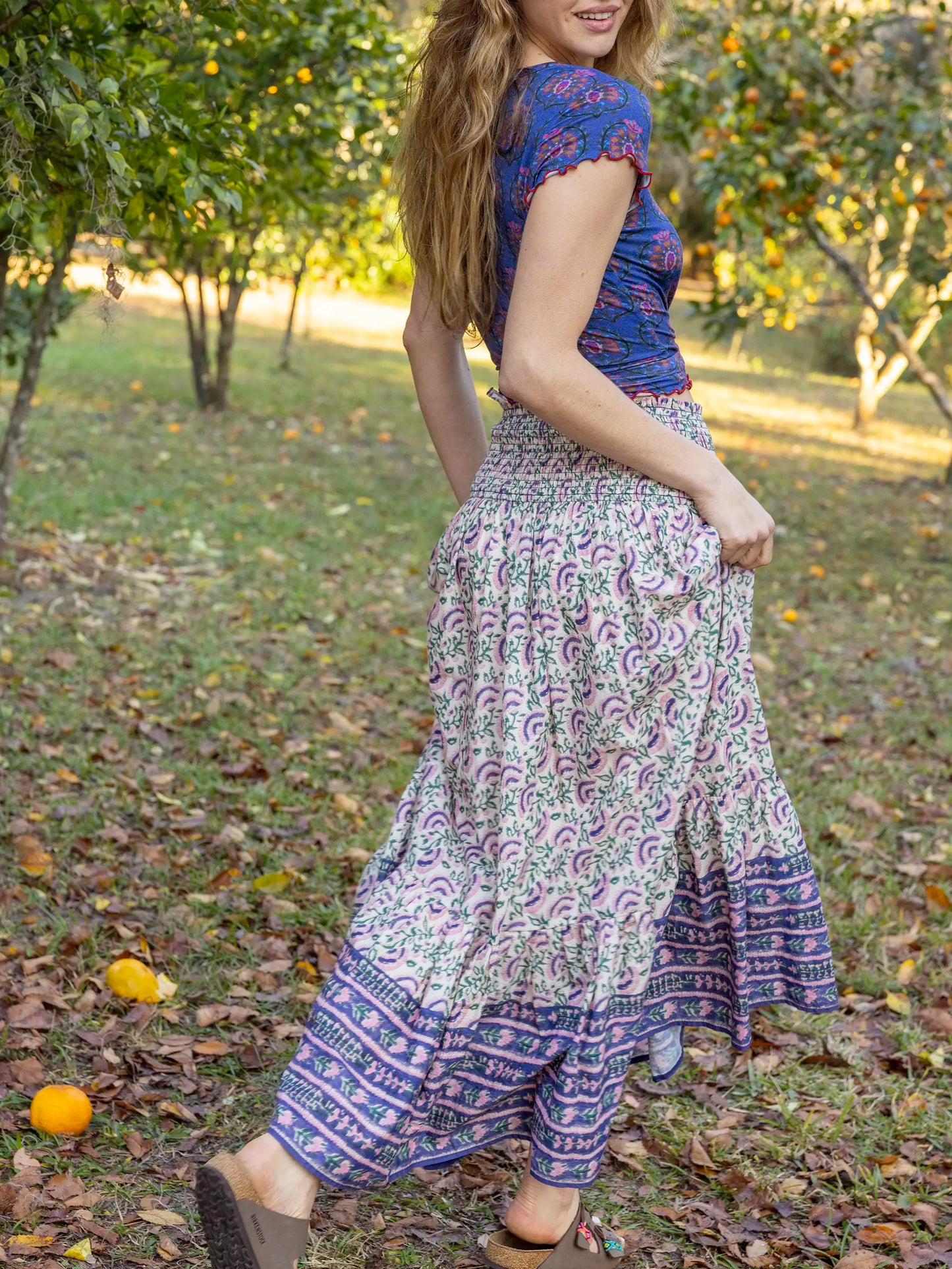 Flora Convertible Maxi Skirt - Purple Fan Floral Cotton