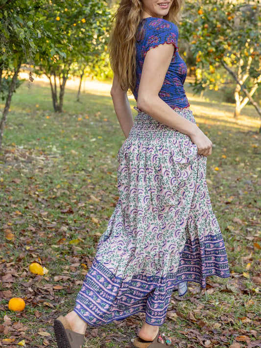 Flora Convertible Maxi Skirt - Purple Fan Floral Cotton