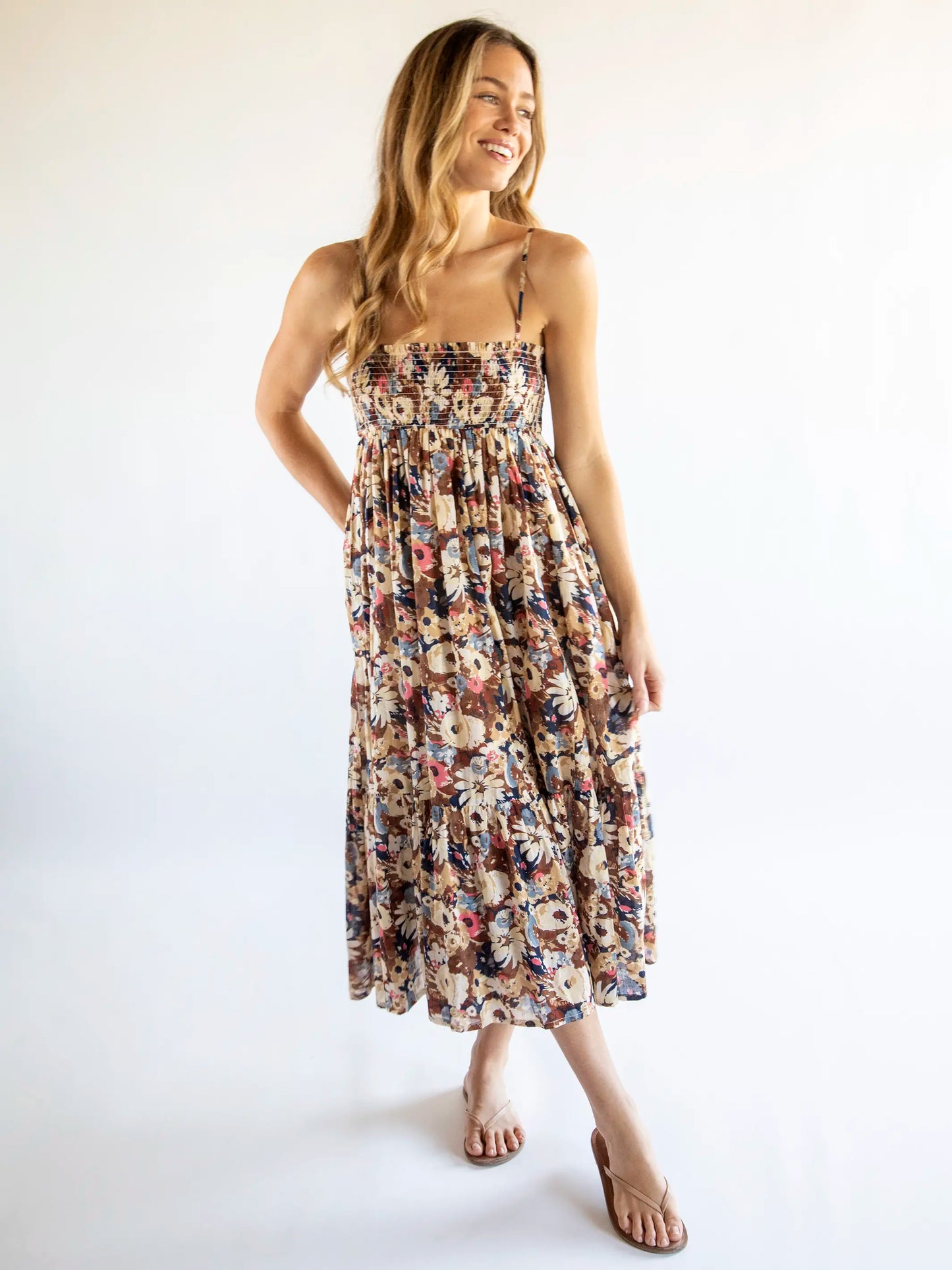 Flora Convertible Maxi Skirt - Brown Navy Floral Cotton