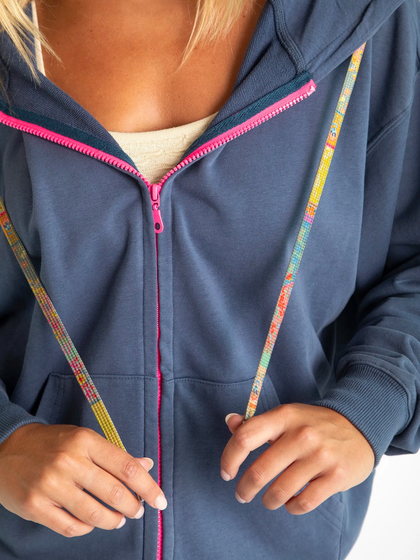 Applique Zip-Up Hoodie - Navy Rainbow