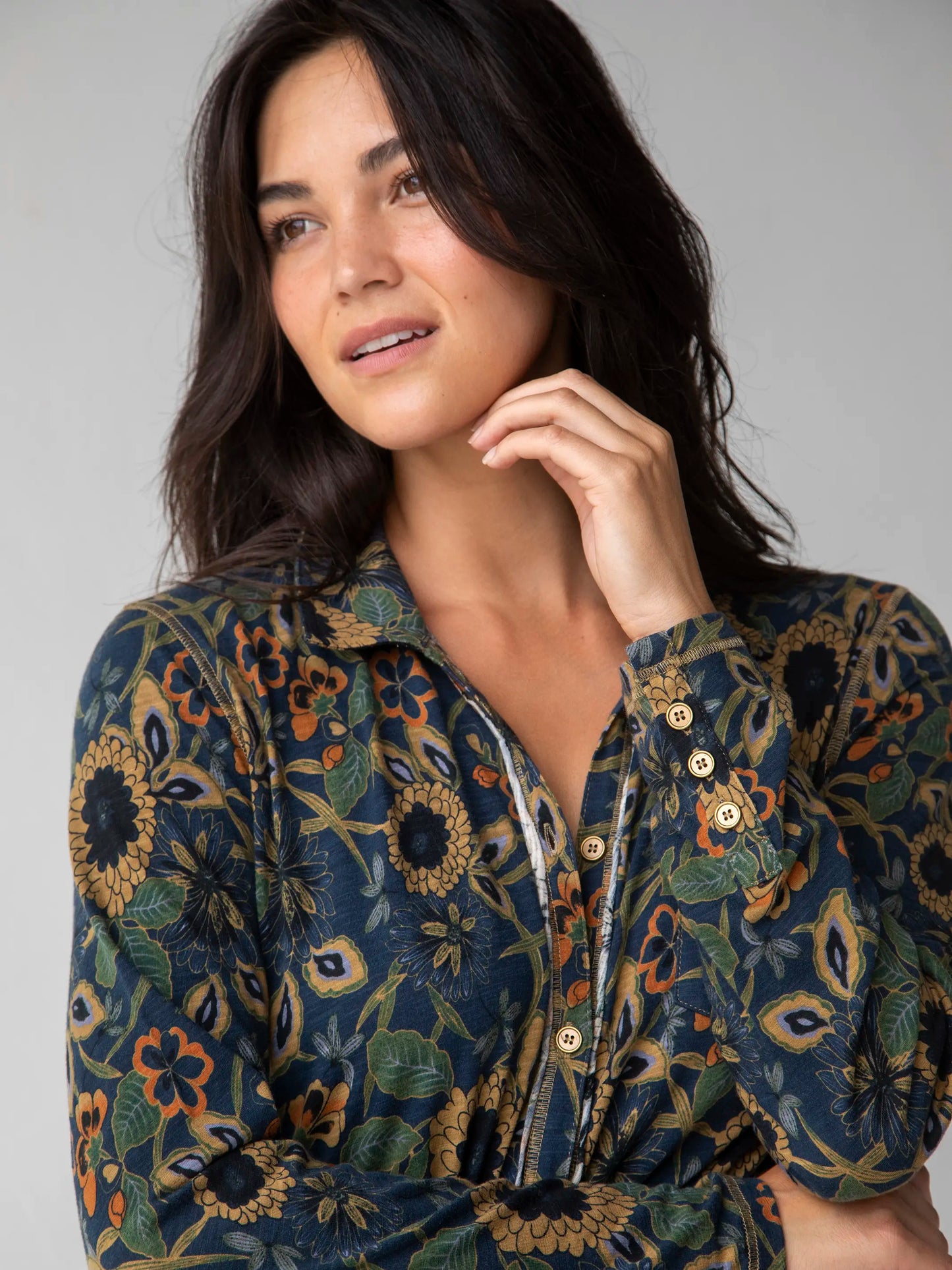 Christa Knit Cotton Maxi Dress - Navy Tan Dahlias