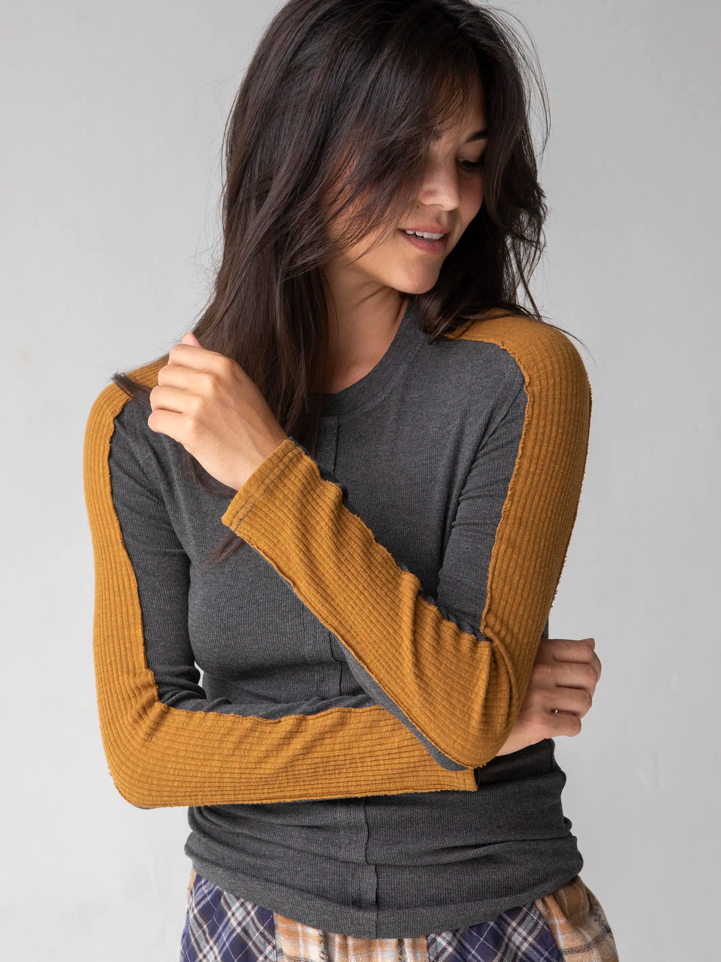 Austin Ribbed Knit Top - Charcoal