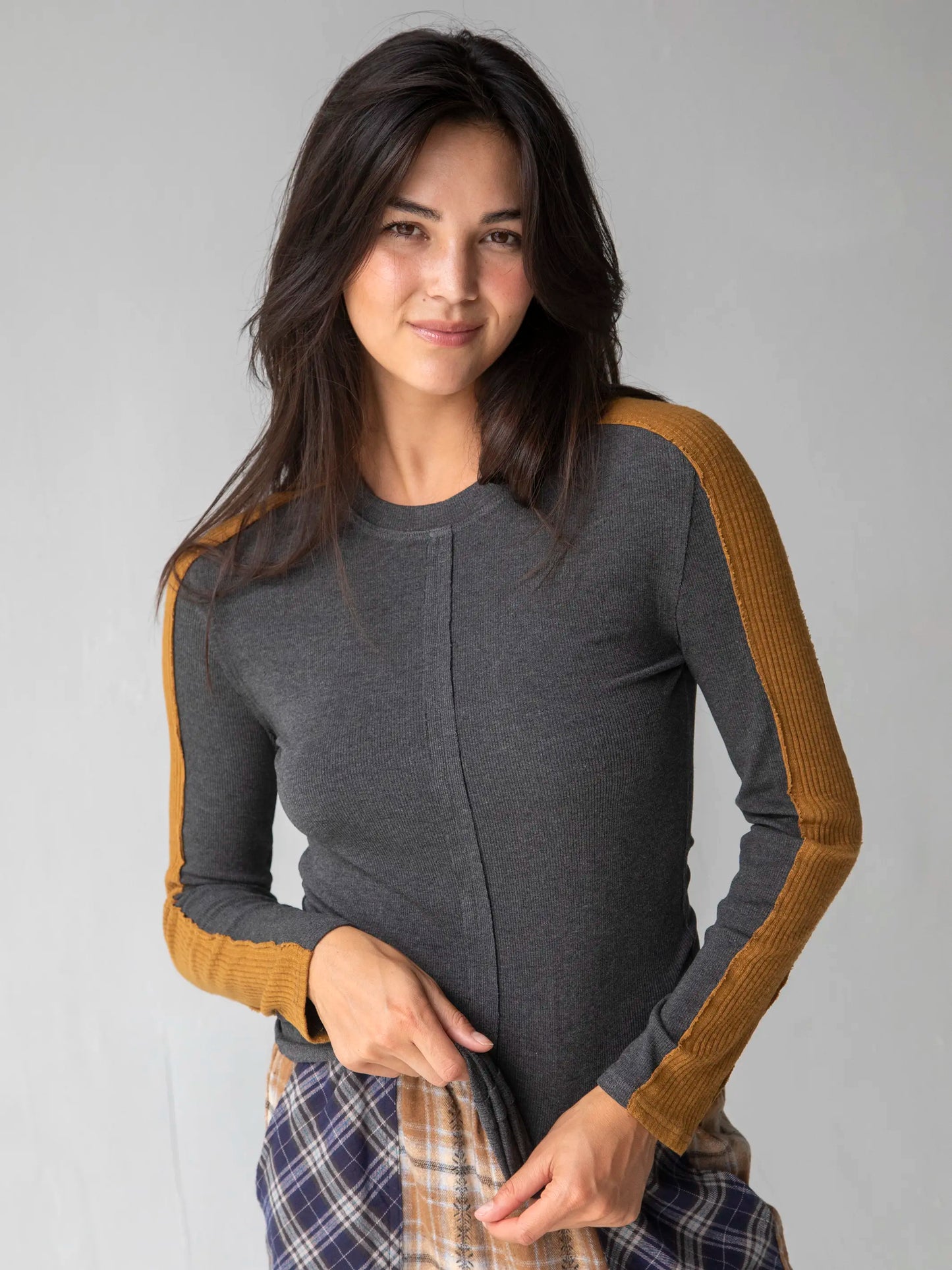 Austin Ribbed Knit Top - Charcoal