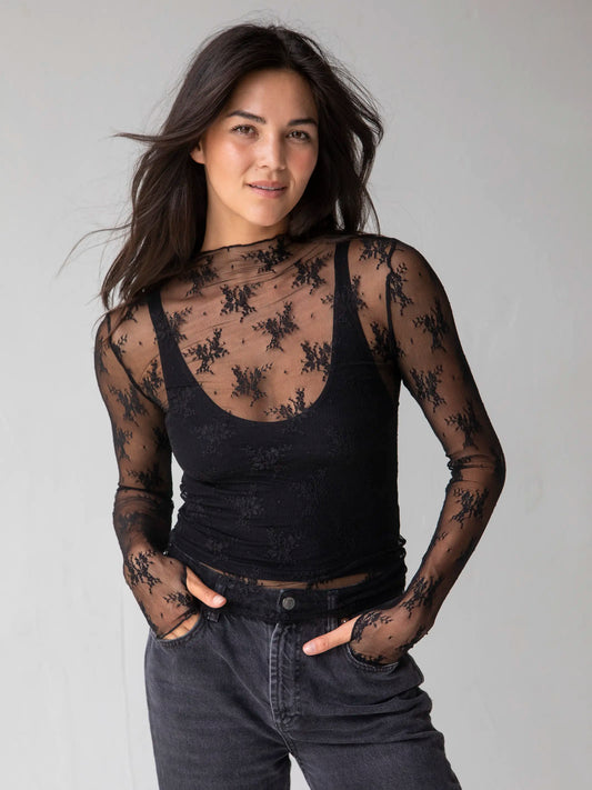 Maria Lace Layering Top - Black