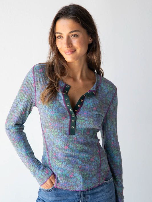 Reagan Thermal Henley - Dark Blue Garden