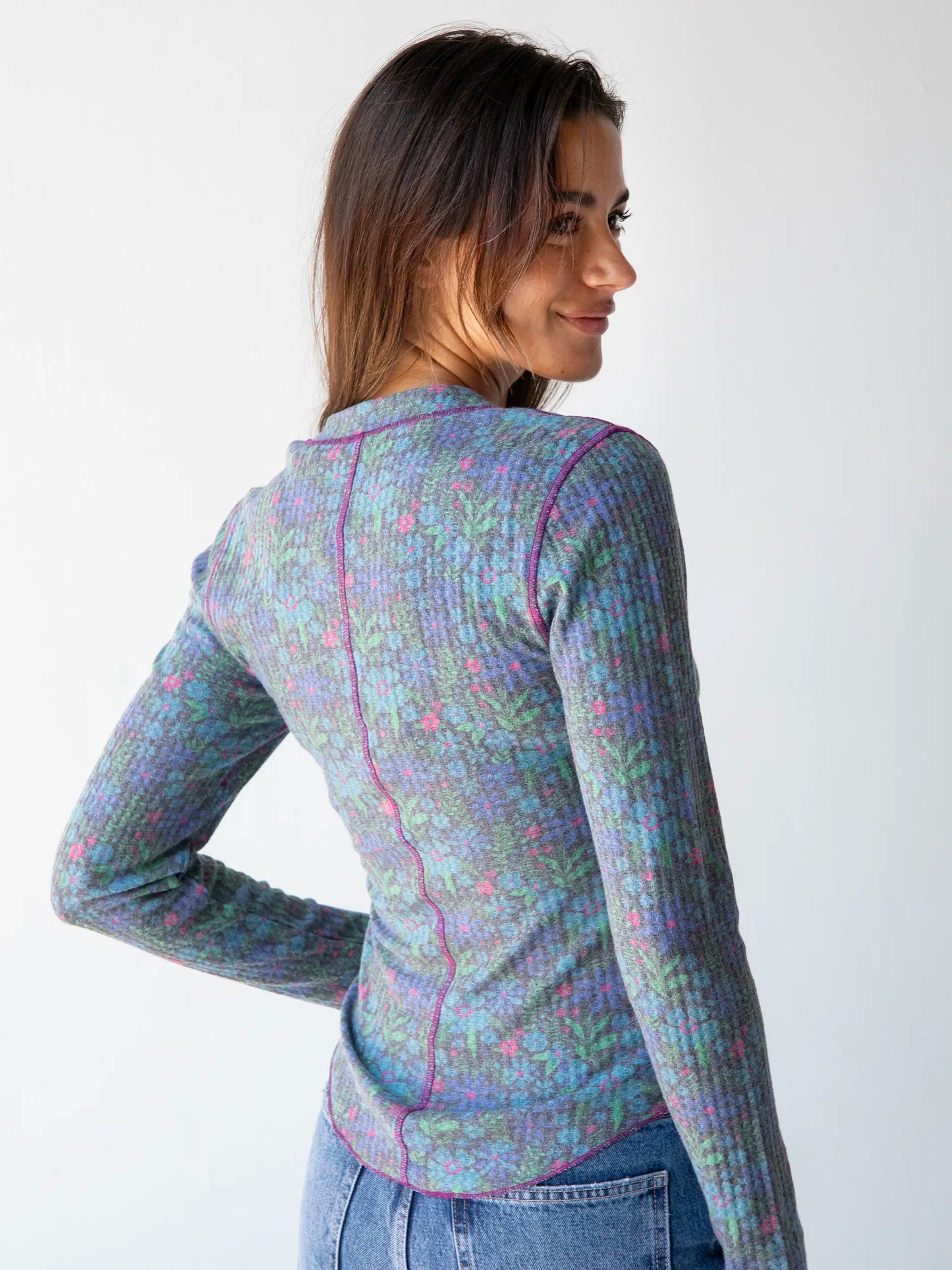 Reagan Thermal Henley - Dark Blue Garden