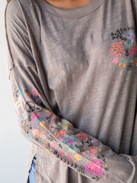 Oversized Cotton Doodle Tee - Ash