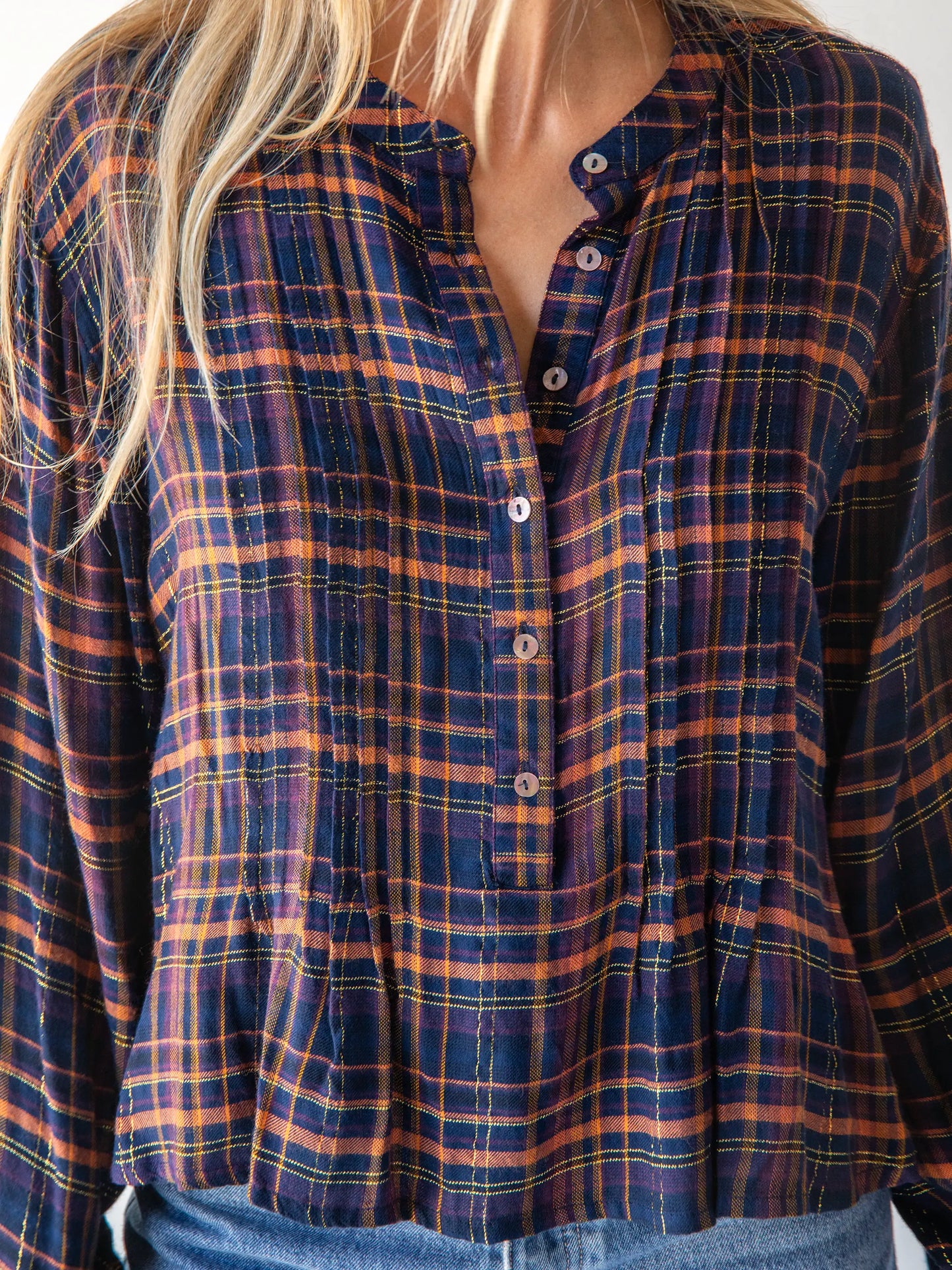 Montana Top - Navy Orange Plaid
