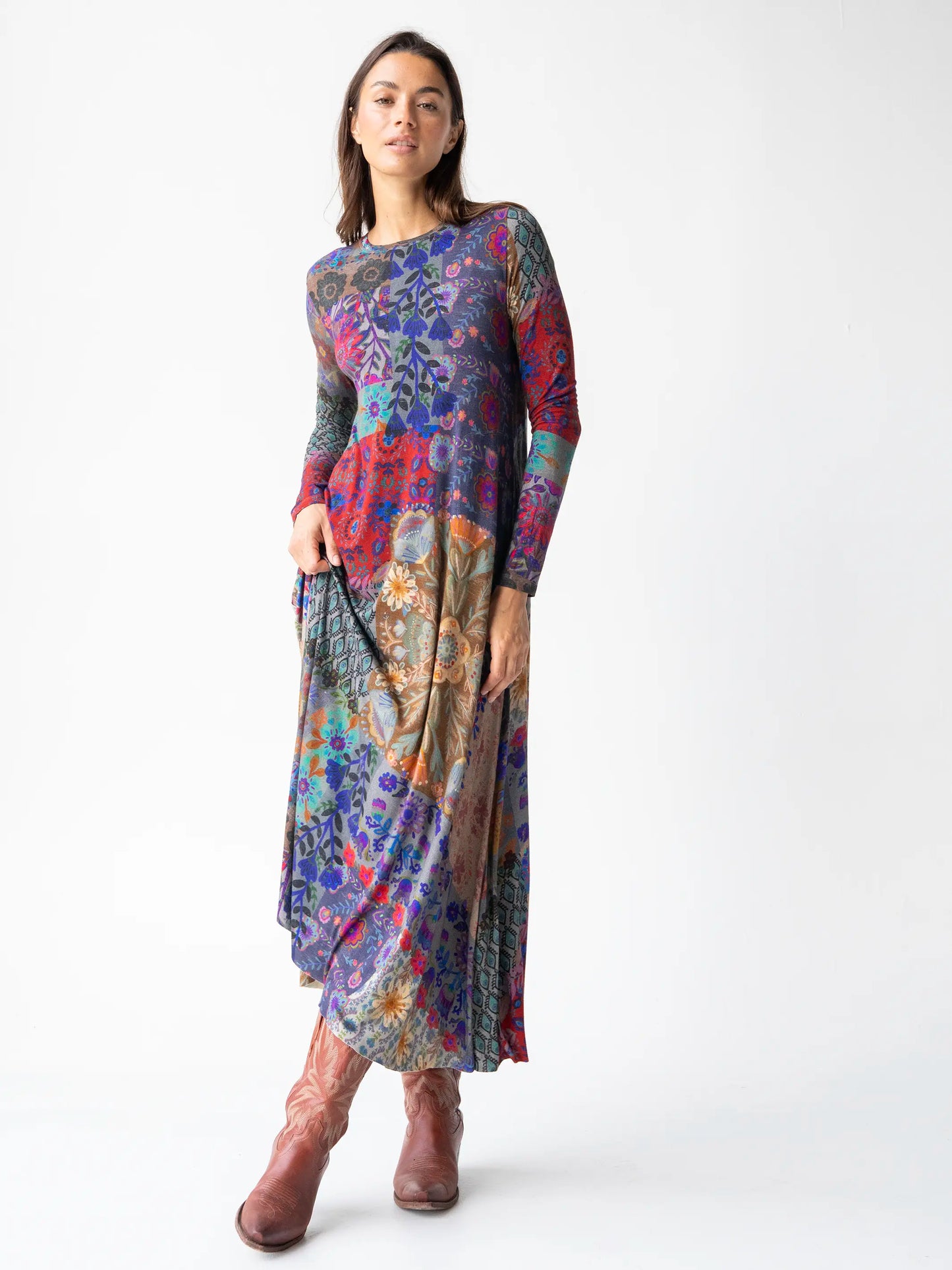 Stevie "ButterSoft" Knit Maxi Dress - Blue Patchwork
