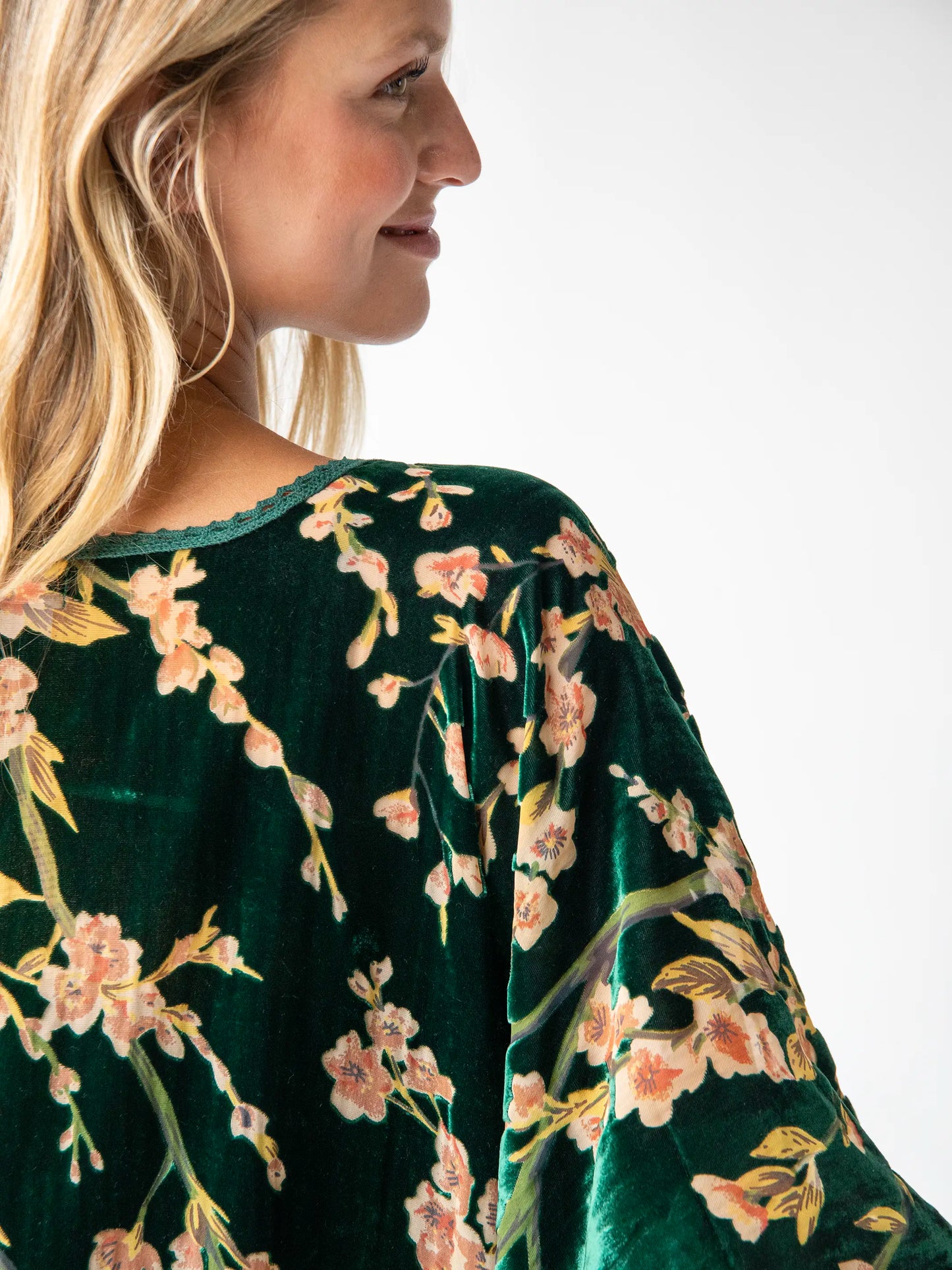 Velvet Burnout Kimono - Emerald Floral