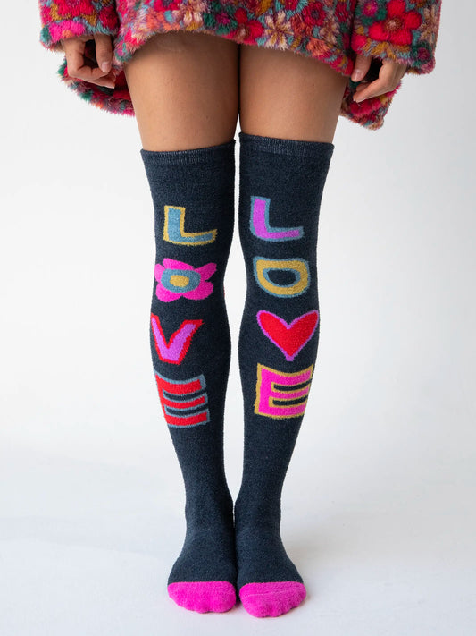 Over-the-Knee Cozy Socks - Navy Love