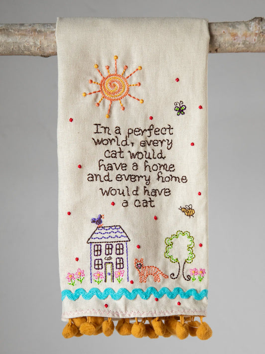 Linen Embroidered Hand Towel - Cat