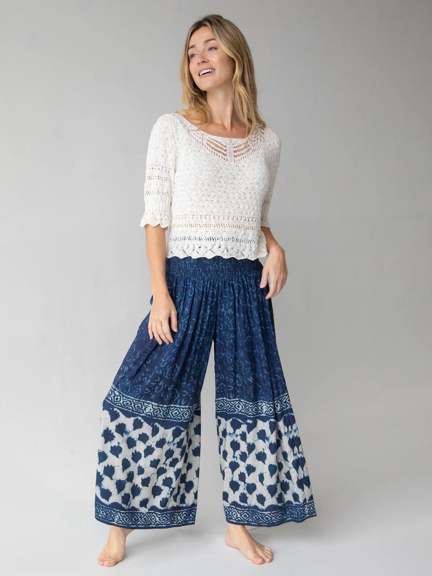 Make A Move Wide-Leg Palazzo Pant - Navy Shibori Tie-Dye