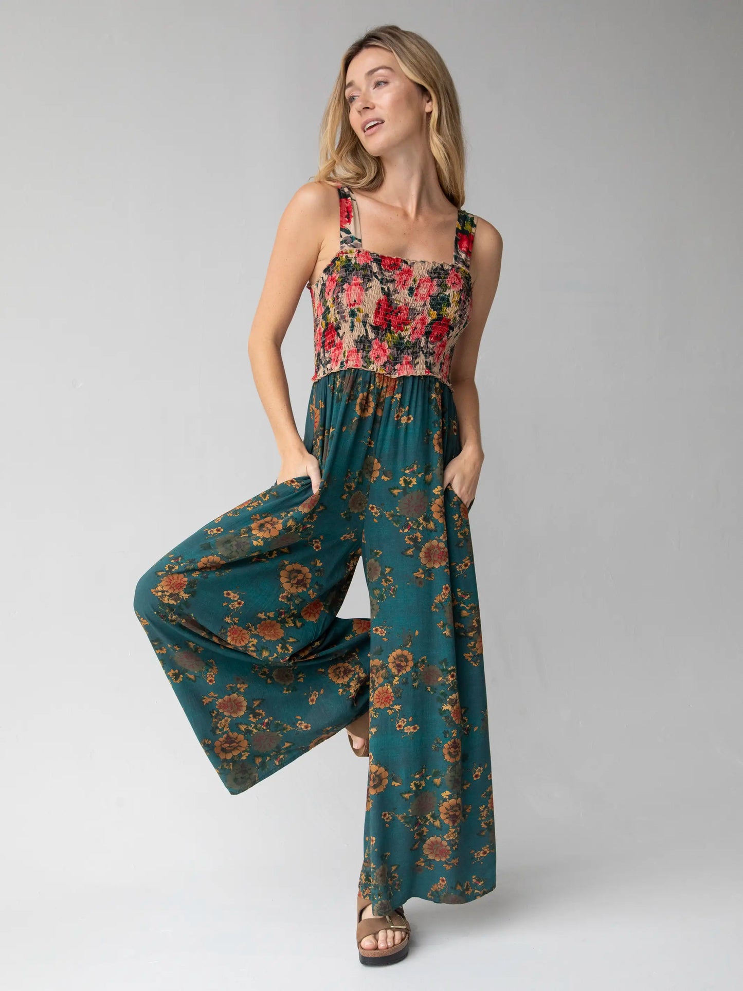 Sedona Jumpsuit - Teal Mixed Floral