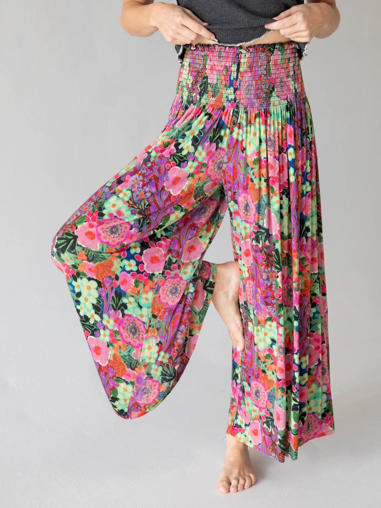 Make A Move "ButterSoft" Knit Palazzo Pant - Pink Painted Garden