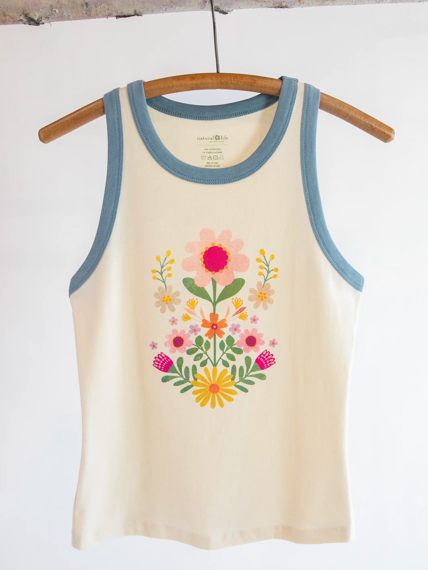 Ringer Tank Top - Ivory Folk Flower