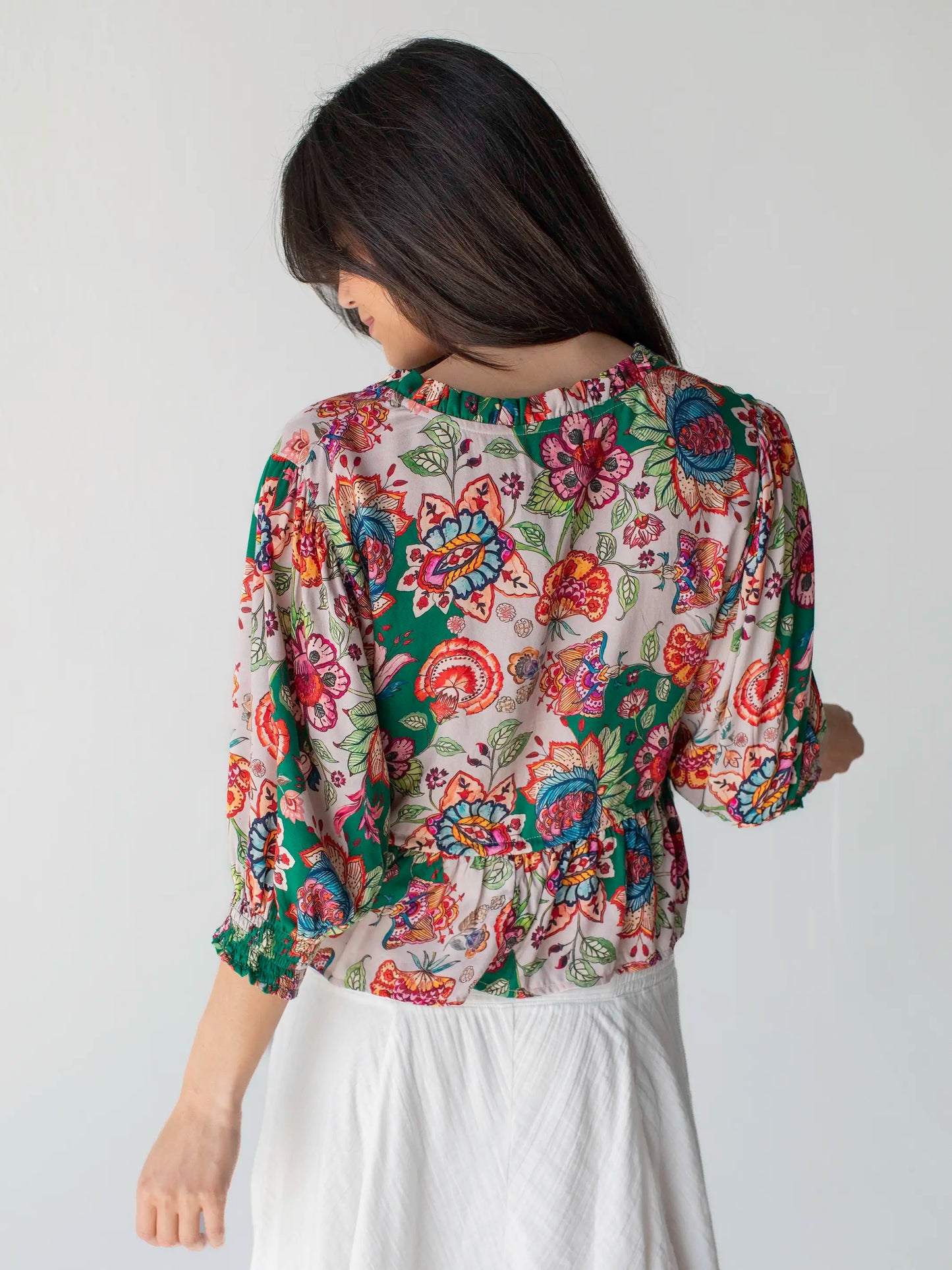 Elisa Ruffle Tie Top - Multicolored Flung Floral