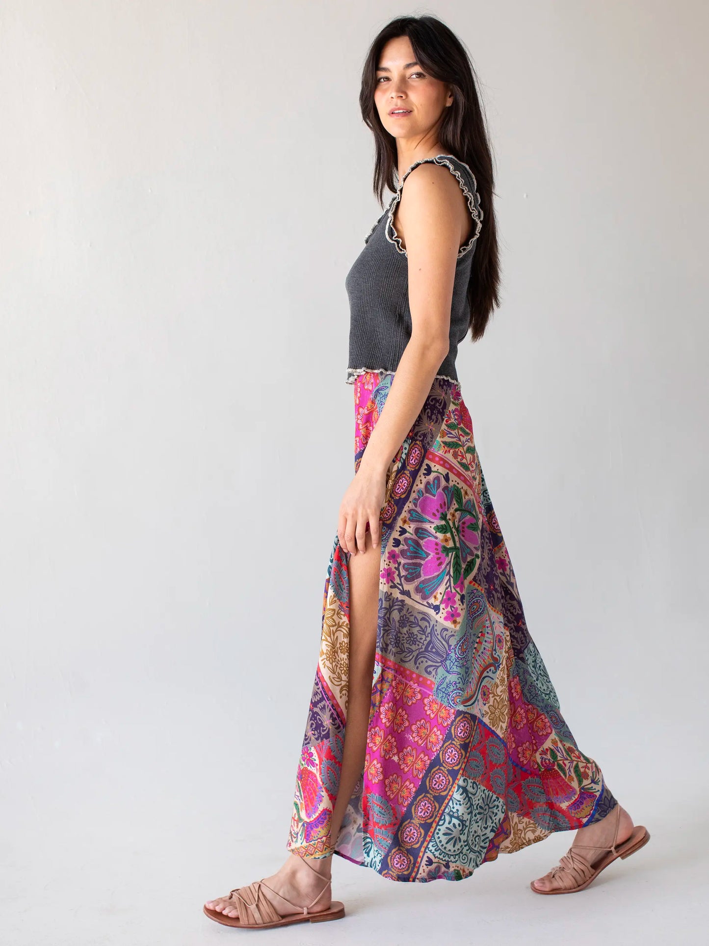 Ginger Side-Slit Maxi Skirt - Boho Blooms Patchwork