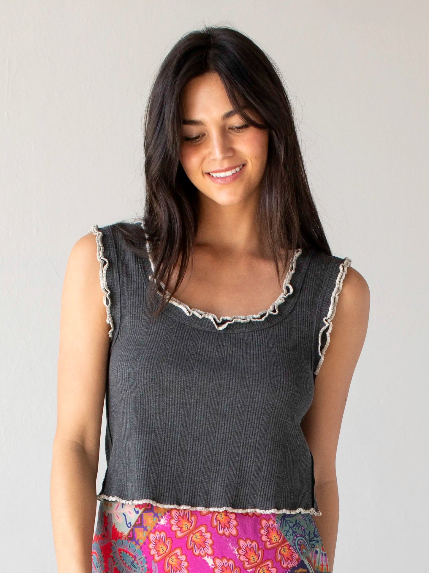 Ruffle Tank - Charcoal