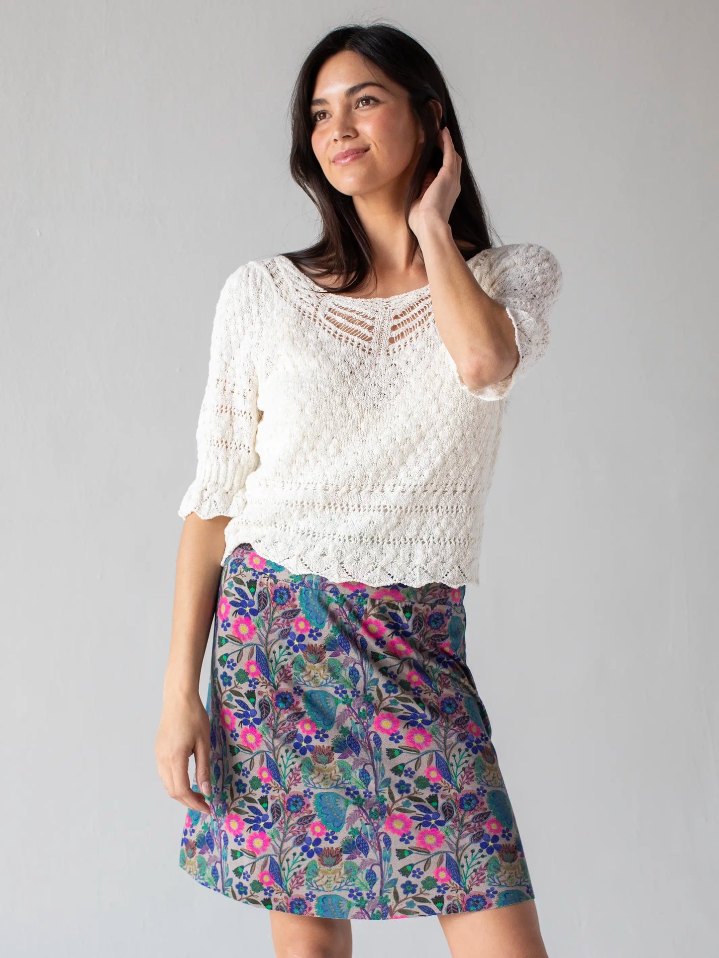 Live-In-It Knit "ButterSoft" Mini Skirt - Whimsical Painted Garden
