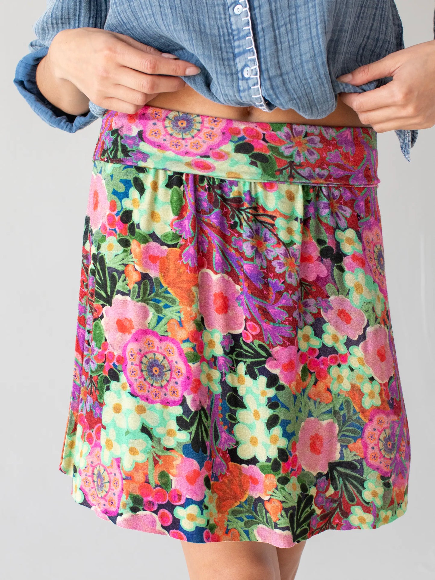 Live-In-It Knit "ButterSoft" Mini Skirt - Pink Painted Garden