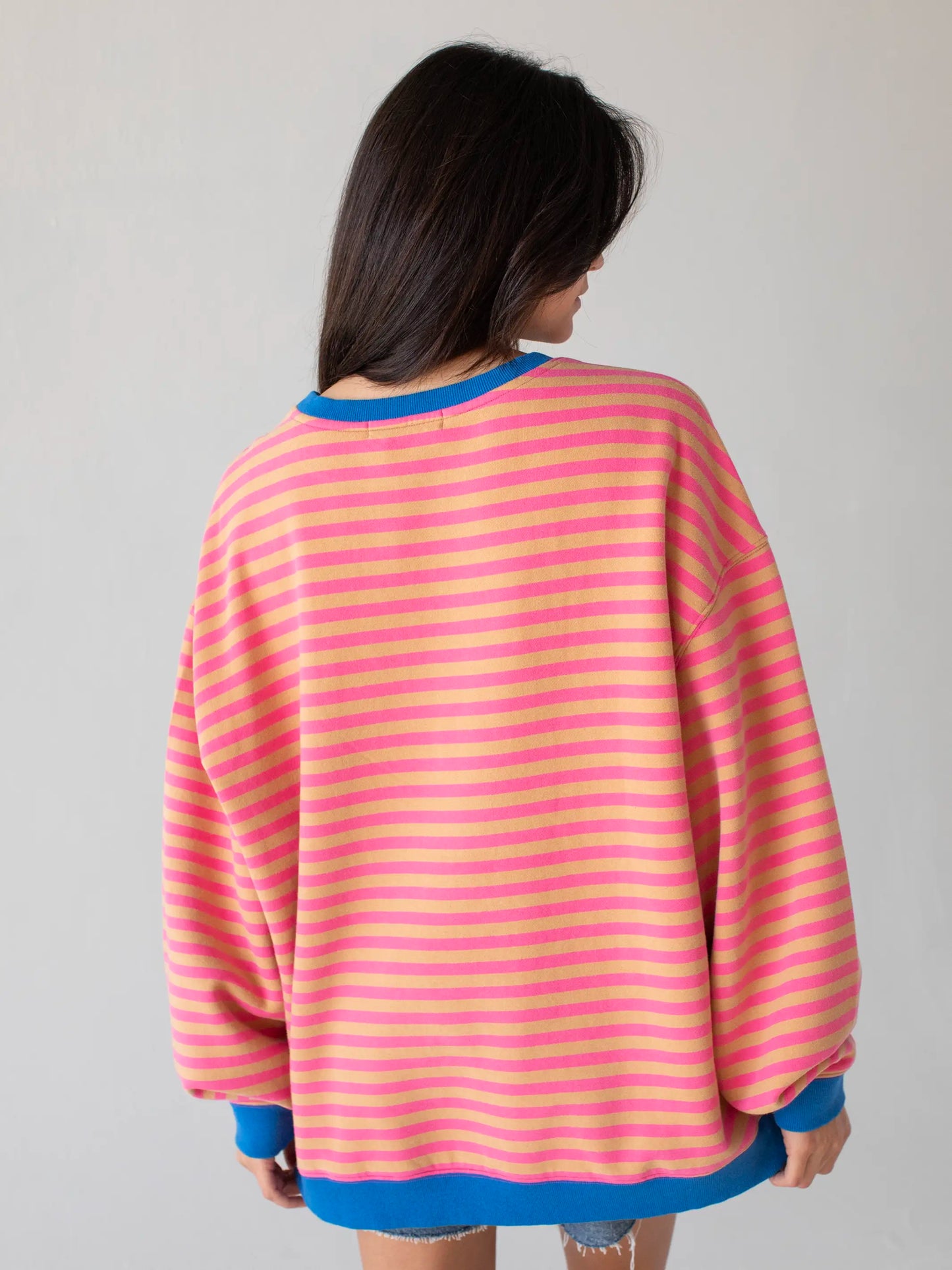 Oversized Striped Crewneck - Candy Pop