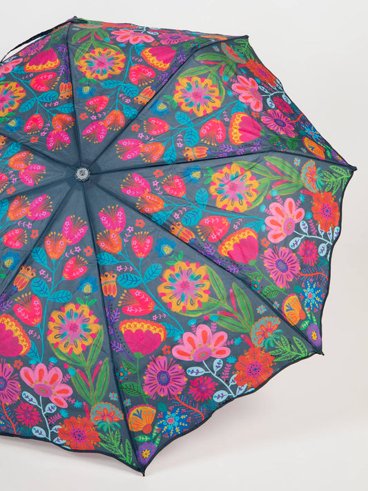 Fold Up Umbrella - Navy Folk Flower